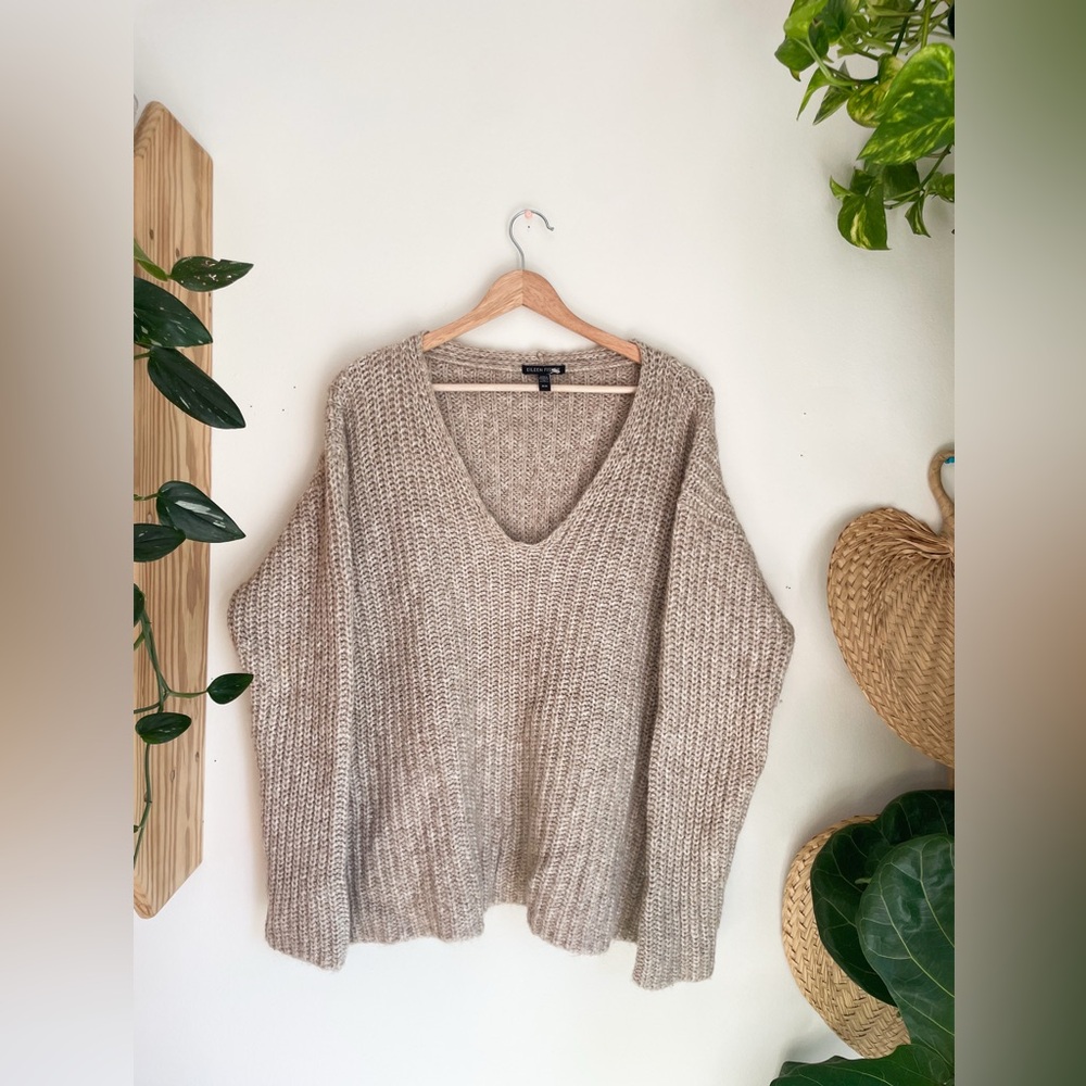 Eileen Fisher Lofty Organic Cotton Merino Box-Top size Medium beige tan